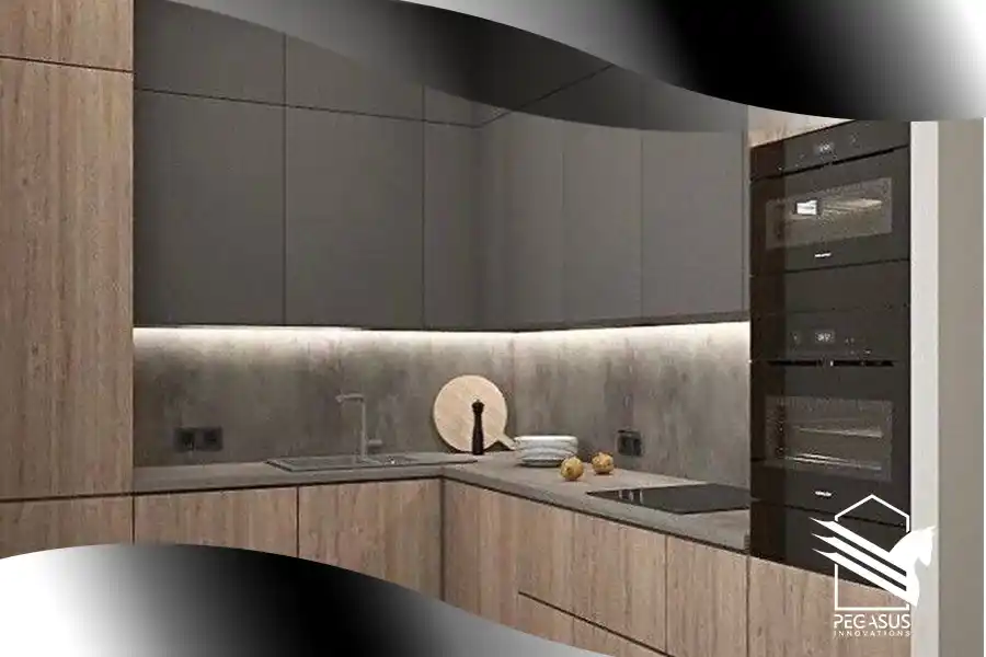 اشكال مطابخ خشب hpl رمادي اللون