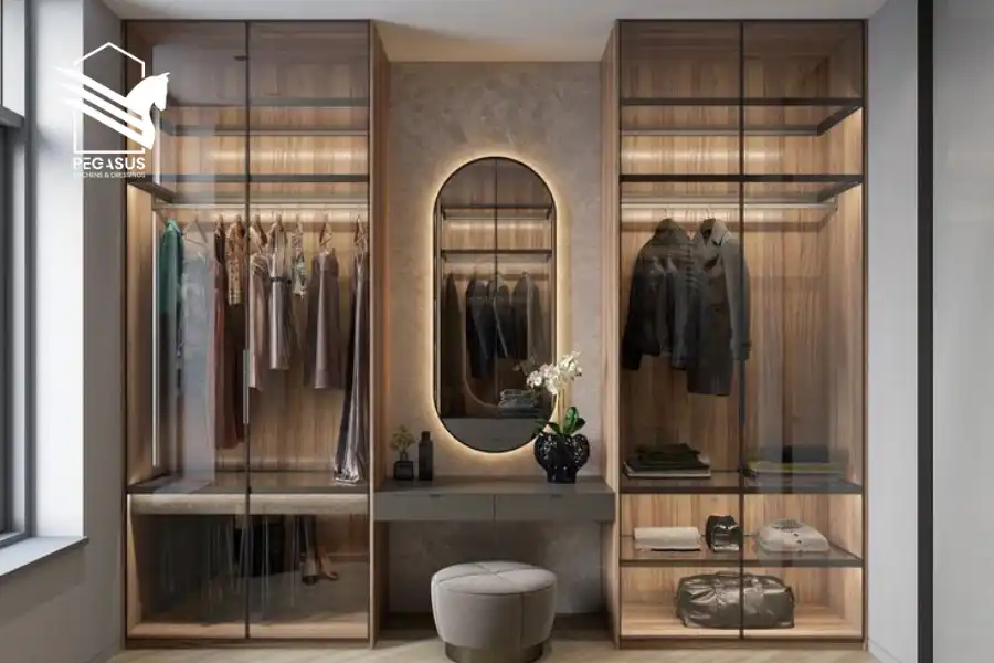 تصميم غرفة ملابس خطية